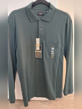 Haggar Men's Long Sleeve Polo in Teal